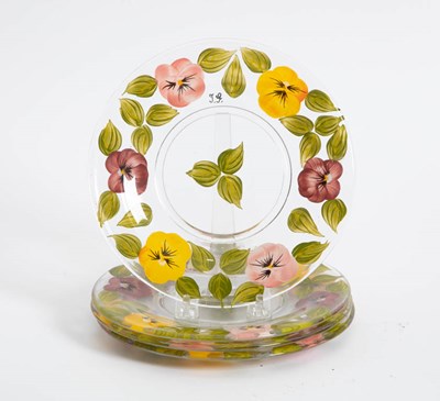 Lot 374 - Set of Four Hand Painted Glass Plates