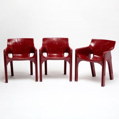 Lot 445 - Three Vico Magistretti for Artemide Molded Plastic "Gaudi" Armchairs
