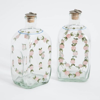 Lot 387 - Pair of Paint Decorated Glass Decanters