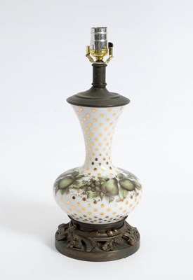 Lot 389 - Mid Century Paint Decorated Milk Glass Vase