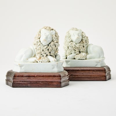 Lot 478 - Pair of English Porcelain Recumbent Lions