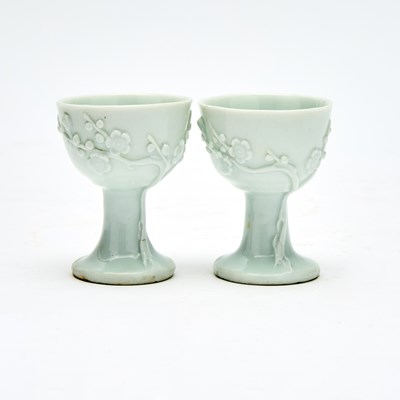 Lot 525 - A Pair of Chinese Dehua Porcelain Stem Cups