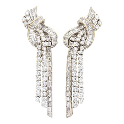 Lot 41 - Pair of Platinum and Diamond Fringe Earclips