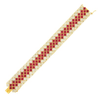 Lot 35 - Two-Color Gold, Ruby and Diamond Bracelet