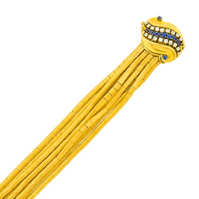 Lot 113 - Nine Strand Gold, Sapphire and Diamond Bracelet
