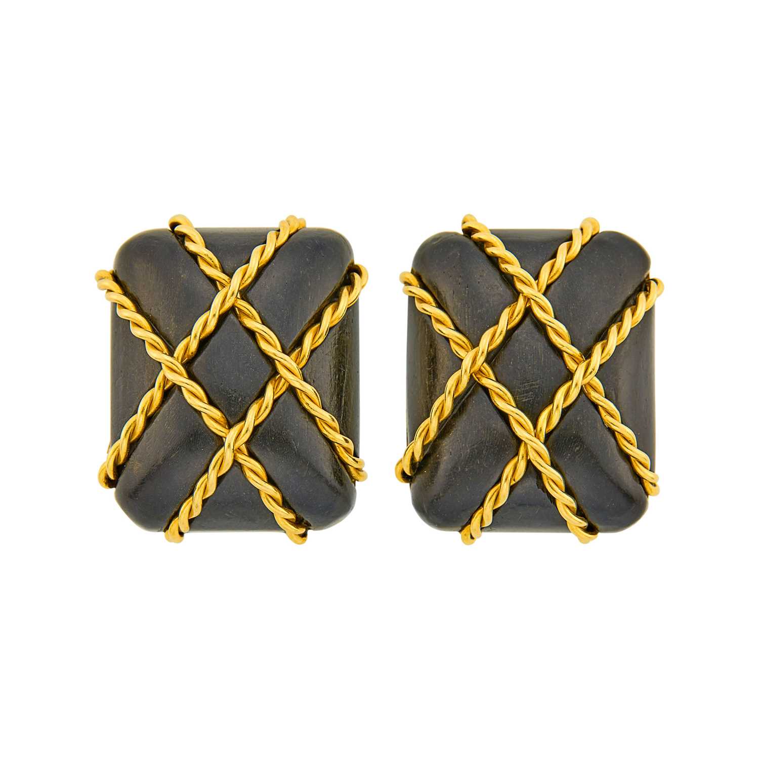 Lot 15 - Seaman Schepps Pair of Gold and Wood 'Cage' Earclips