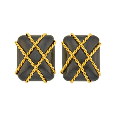 Lot 15 - Seaman Schepps Pair of Gold and Wood 'Cage' Earclips