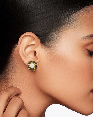 Lot 18 - Seaman Schepps Pair of Gold, Mabé Pearl and Wood Earclips