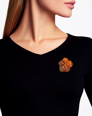 Lot 11 - Seaman Schepps Oversized Gold, Carved Wood and Jasper and Colored Stone Flower Clip-Brooch