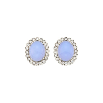 Lot 67 - Andreoli Pair of White Gold, Blue Chalcedony and Diamond Earclips