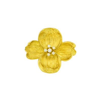 Lot 116 - Tiffany & Co. Gold and Diamond 'Dogwood' Flower Pendant-Brooch