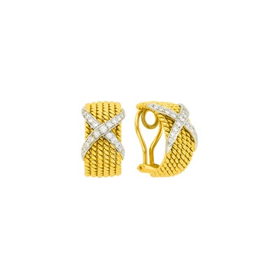 Lot 126 - Tiffany & Co., Schlumberger Pair of Gold, Platinum, and Diamond 'Rope Six-Row' Earclips