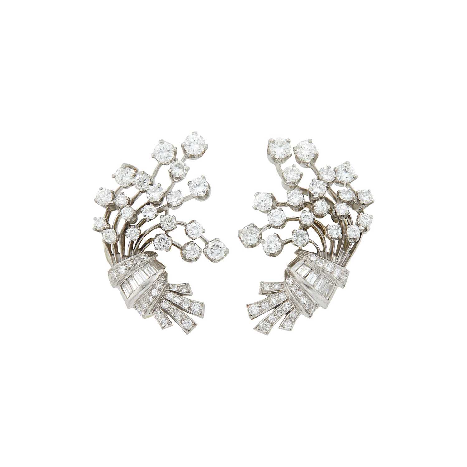 Lot 89 - Pair of Platinum and Diamond Bouquet Earclips