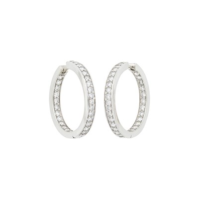 Lot 91 - Pair of White Gold and Diamond Hoop Earrings