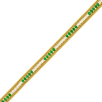 Lot 128 - Gold, Emerald and Diamond Bracelet
