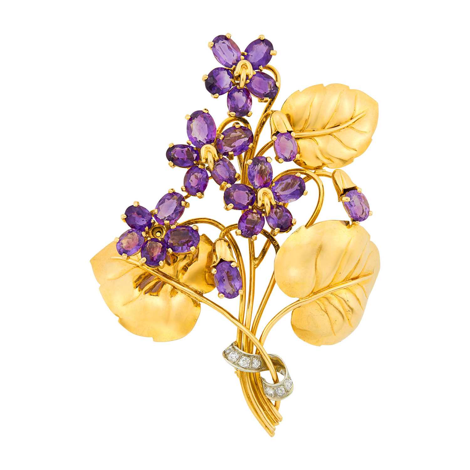 Lot 96 - Gold, Amethyst and Diamond Bouquet Clip-Brooch