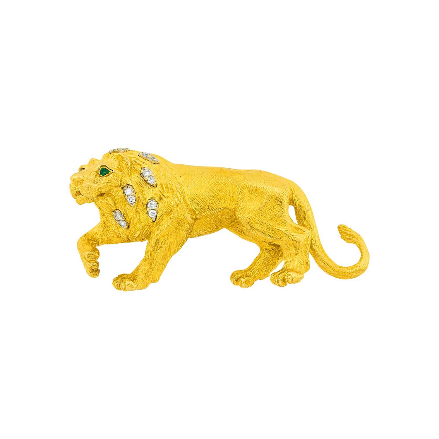 Lot 22 - Tiffany & Co. Gold, Diamond and Emerald Lion Brooch