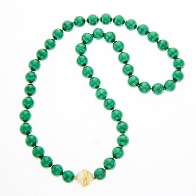 Lot 2028 - Tiffany & Co., Paloma Picasso Long Malachite Bead, Gold and Mabé Pearl Necklace