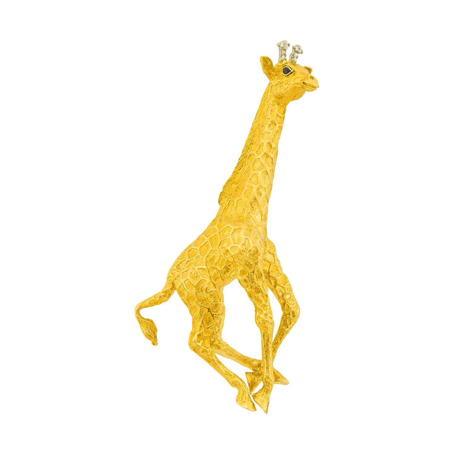 Lot 24 - Tiffany & Co. Gold, Diamond and Sapphire Giraffe Brooch