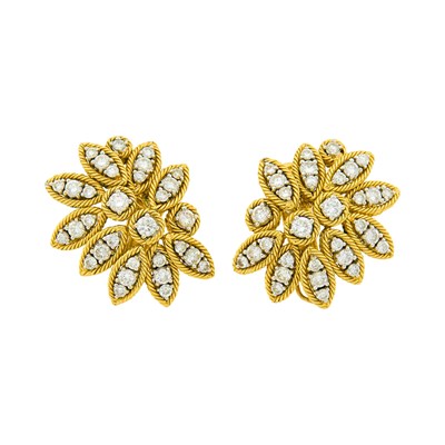 Lot 112 - Pair of Two-Color Gold and Diamond Earclips