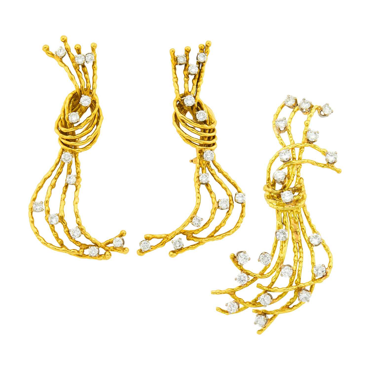 Lot 29 - Gold and Diamond Brooch and Pair of Earrings