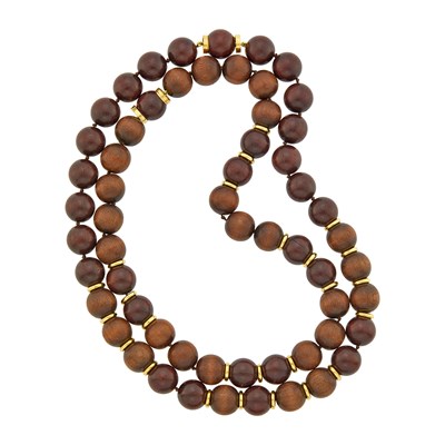 Lot 119 - Seaman Schepps Pair of Wood Bead and Gold Necklaces/Long Necklace