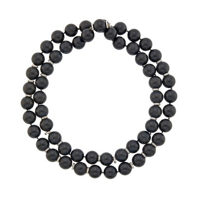 Lot 74 - Seaman Schepps Long Ebony Wood Bead, White Gold and Diamond Necklace/Pair of Necklaces