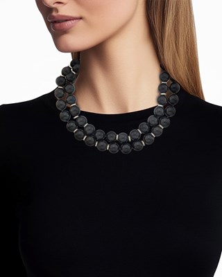 Lot 74 - Seaman Schepps Long Ebony Wood Bead, White Gold and Diamond Necklace/Pair of Necklaces