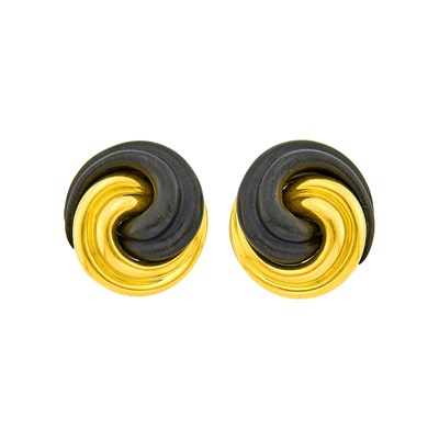 Lot 118 - Seaman Schepps Pair of Gold and Carved Ebony Earclips