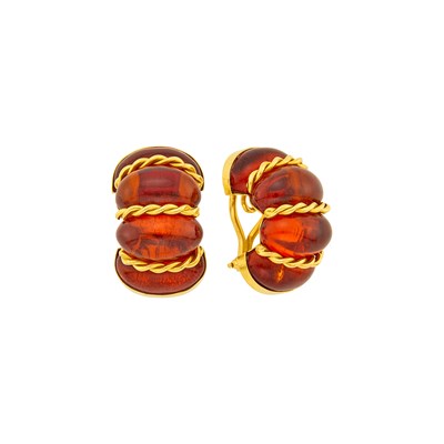 Lot Seaman Schepps Pair of Gold and Amber Shrimp Earclips