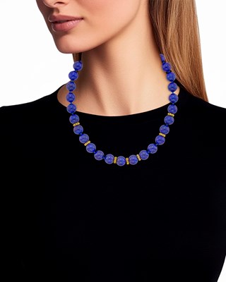 Lot 23 - Seaman Schepps Gold and Lapis Bead Necklace and Pair of Earclips
