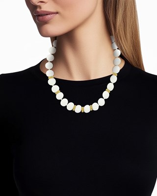 Lot 17 - Seaman Schepps Gold, White Agate Bead Necklace and Pair of Earclips