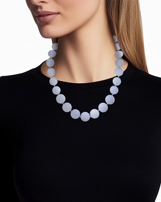 Lot 68 - Seaman Schepps Blue Chalcedony Bead and White Gold Necklace and Pair of Earclips