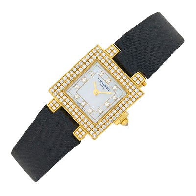 Lot 138 - Chaumet Paris Gold, Mother-of-Pearl and Diamond 'Le Carre' Wristwatch