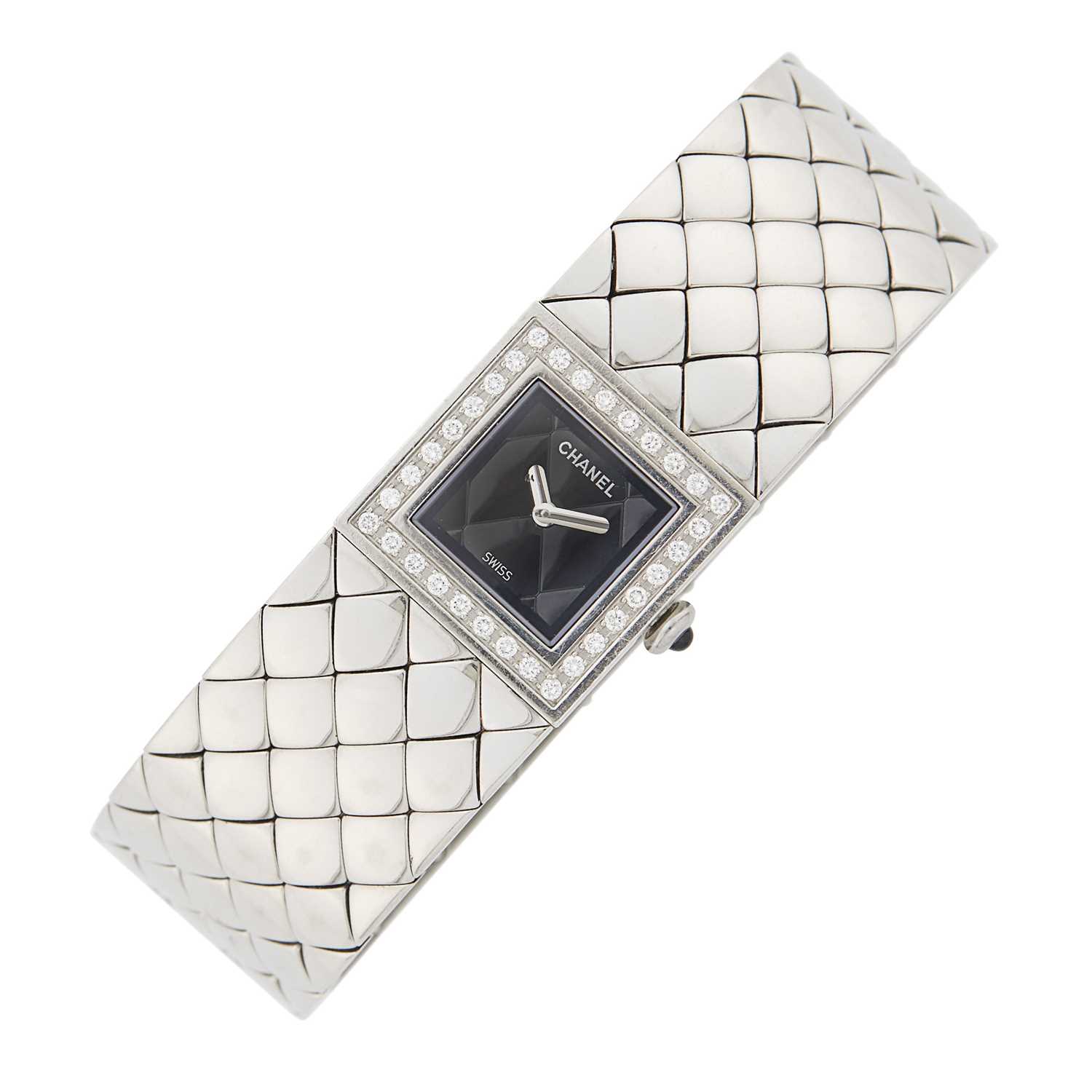 Lot 77 - Chanel Stainless Steel and Diamond 'Matelasse' Wristwatch
