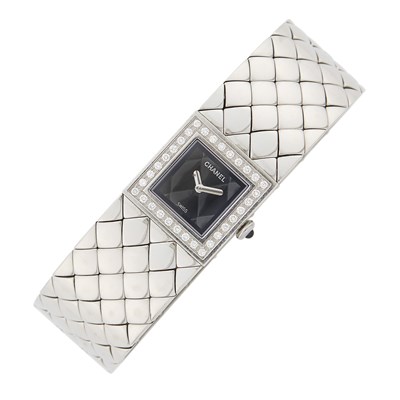 Lot 77 - Chanel Stainless Steel and Diamond 'Matelasse' Wristwatch
