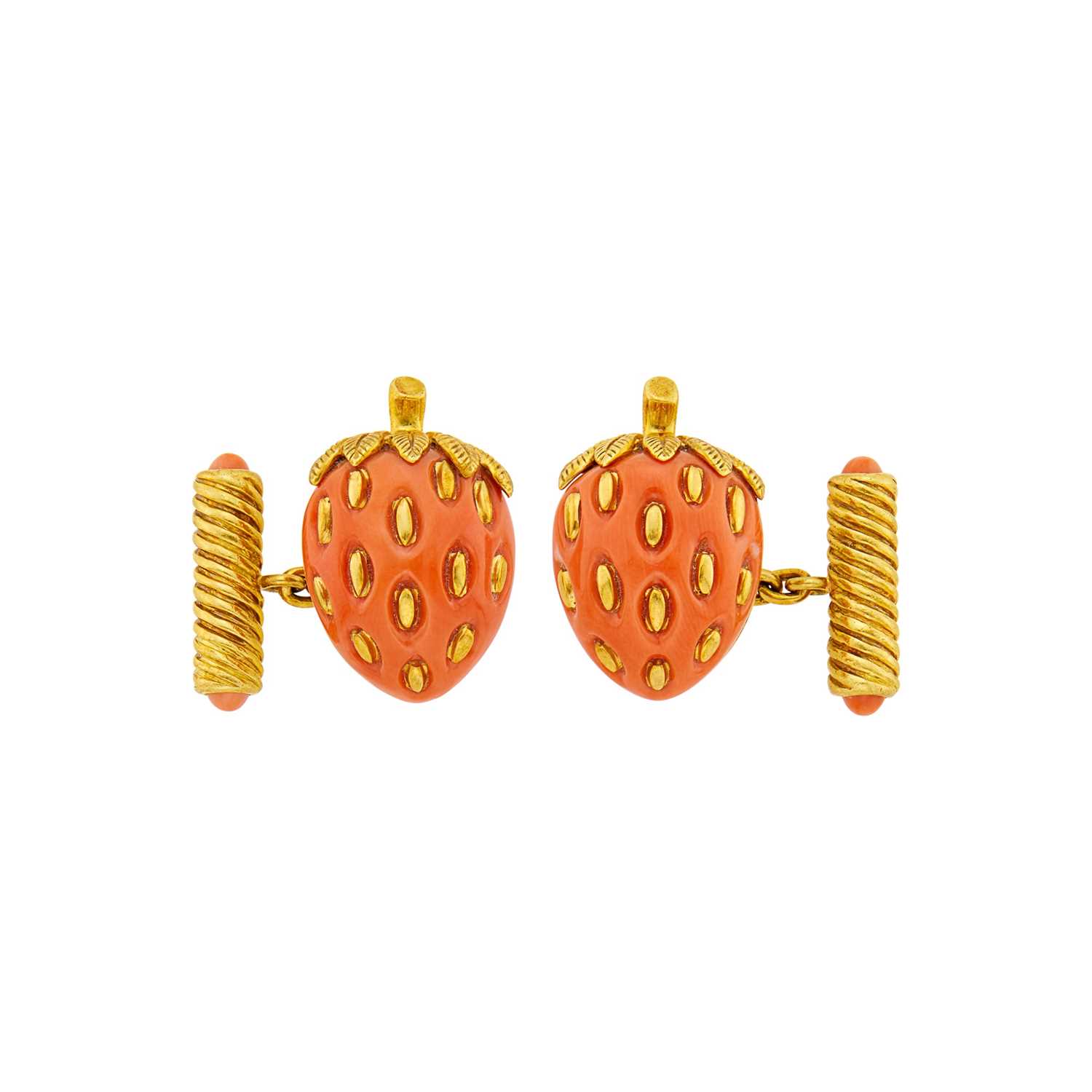 Lot 6 - Verdura Pair of Gold and Coral Strawberry Cufflinks