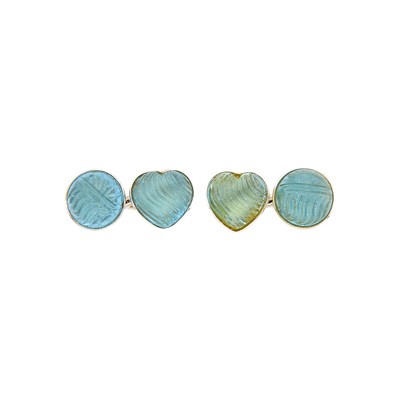 Lot 1073 - Seaman Schepps Pair of White Gold and Carved Aquamarine Cufflinks