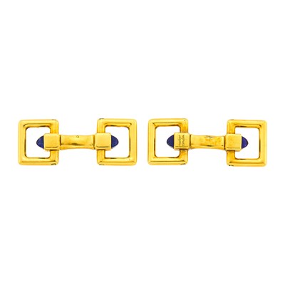 Lot 103 - Cartier London Pair of Gold and Lapis Cufflinks