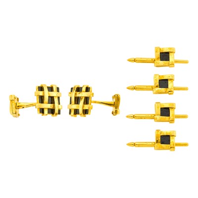 Lot 98 - Tiffany & Co., Schlumberger Gold and Black Enamel Dress Set