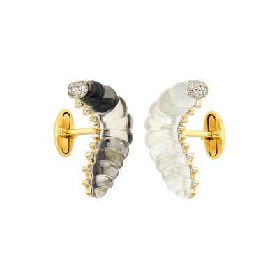 Lot 72 - Vhernier Pair of Two-Color Gold, Carved Rock Crystal, White and Black Mother-of-Pearl and Diamond 'Catepillar' Cufflinks