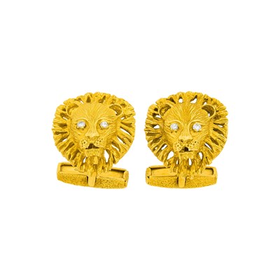 Lot 1065 - Peter Lindeman Pair of Gold and Diamond Lion's Head Cufflinks