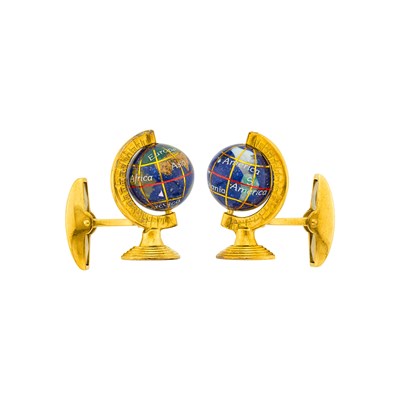 Lot 80 - Asprey Pair of Gold and Hardstone Globe Cufflinks