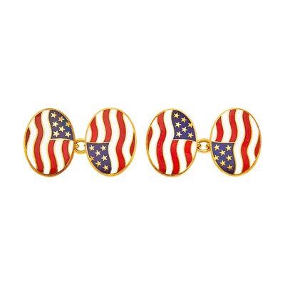 Lot 104 - Asprey Pair of Gold and Enamel United States Flag Cufflinks