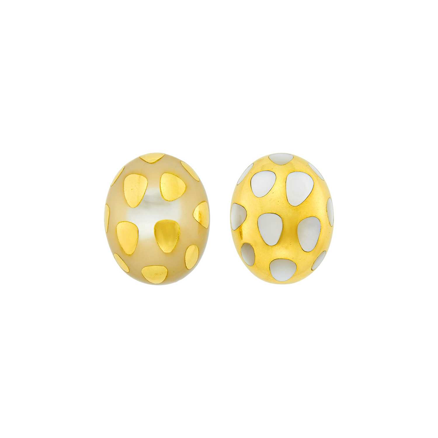 Lot 1 - Tiffany & Co. Pair of Gold and Mother-of-Pearl 'Positive Negative' Earrings
