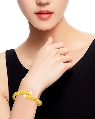 Lot 2 - Tiffany & Co. Gold and Cultured Pearl Crossover Bangle Bracelet