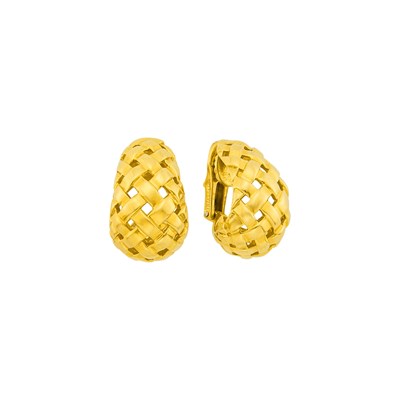 Lot 6 - Tiffany & Co. Pair of Gold 'Vannerie' Half-Hoop Earclips