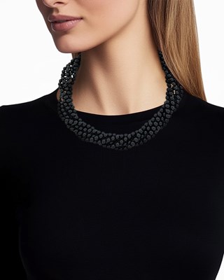 Lot 9 - Tiffany & Co. Six Strand Black Onyx Bead Torsade Necklace with Gold and Black Jade 'Positive-Negative' Clasp