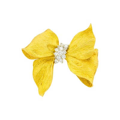 Lot 13 - McTeigue Gold, Platinum and Diamond Bow Brooch