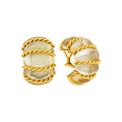 Lot 142 - Seaman Schepps Pair of Gold and Rock Crystal 'Shrimp' Earclips